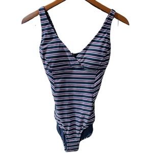 NipTuck Swim Swimsuit 6 Sailor Stripe One Piece Navy Tummy Control Padded Cups